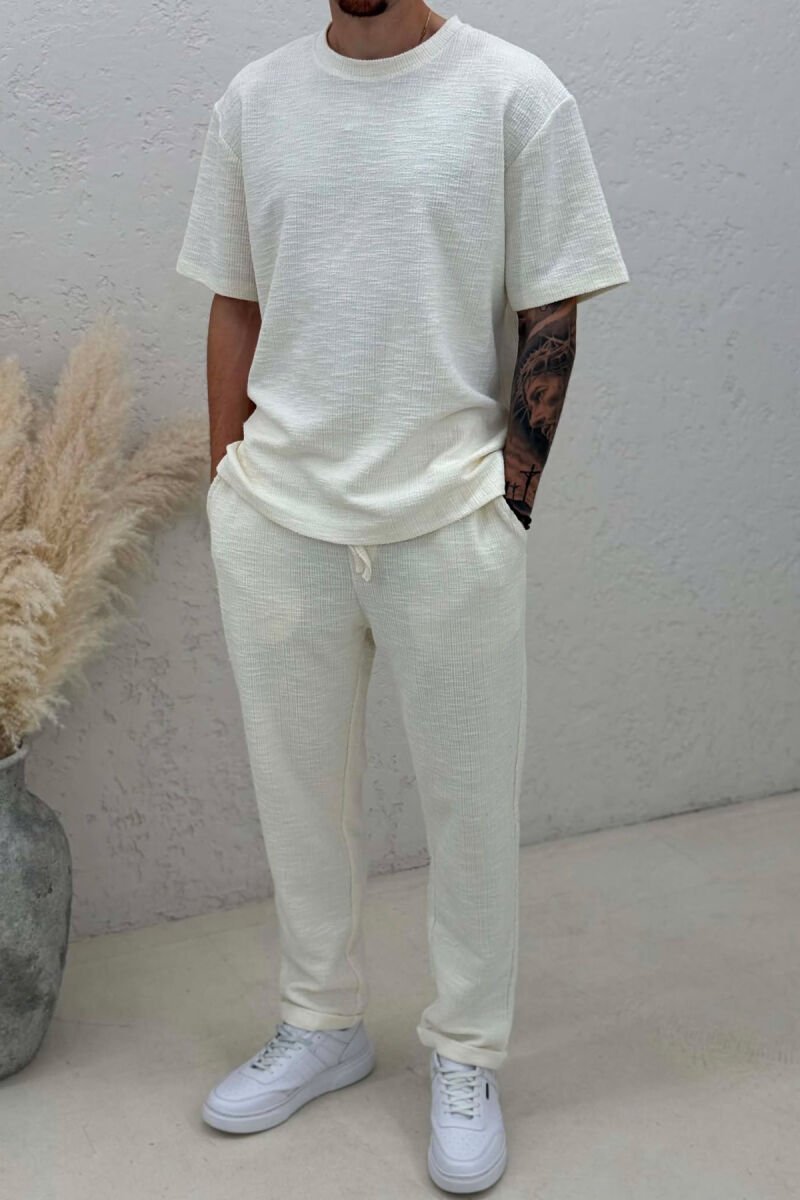 ONE COLOR T-SHIRT+TROUSERS MEN SET CREAM/KREM - 2