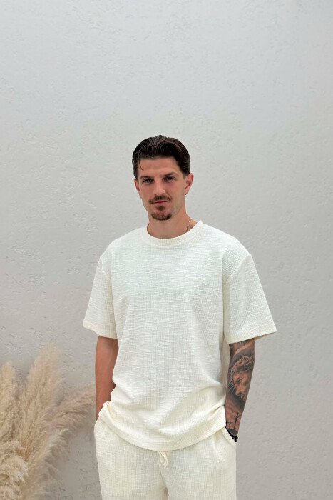 ONE COLOR T-SHIRT+TROUSERS MEN SET CREAM/KREM - 3