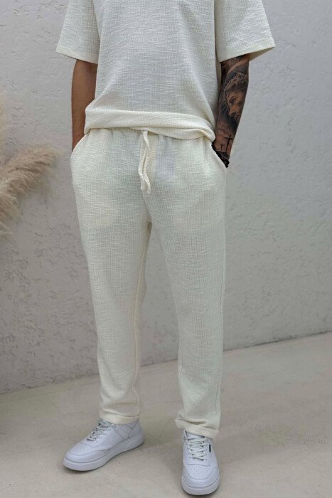 ONE COLOR T-SHIRT+TROUSERS MEN SET CREAM/KREM - 4