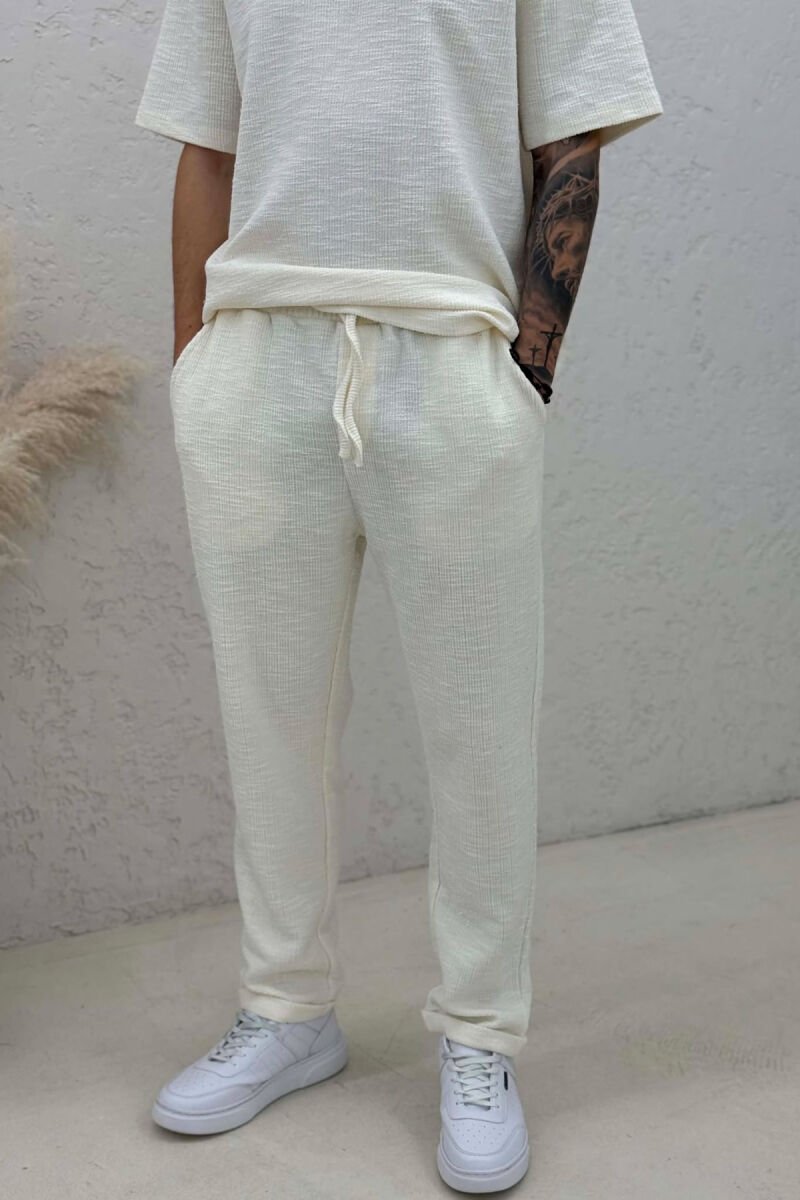 ONE COLOR T-SHIRT+TROUSERS MEN SET CREAM/KREM - 4