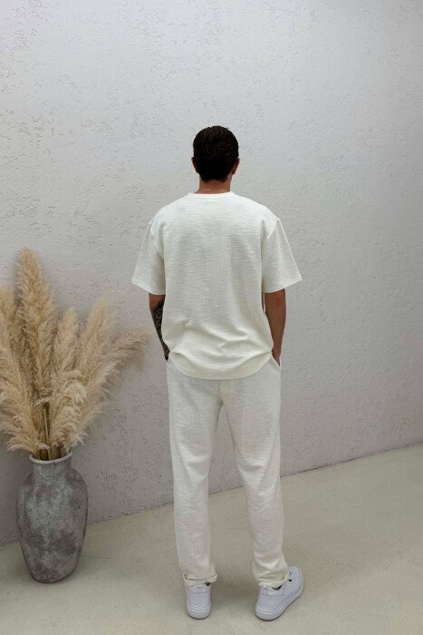 ONE COLOR T-SHIRT+TROUSERS MEN SET CREAM/KREM - 5