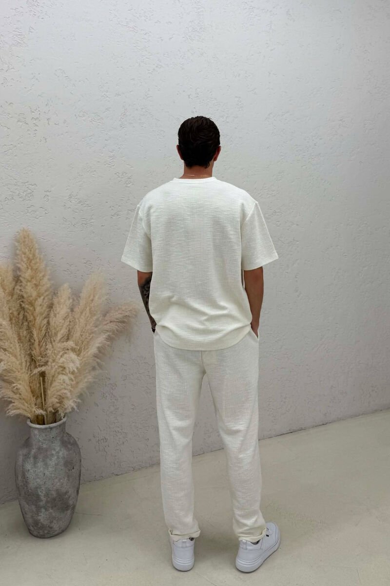 ONE COLOR T-SHIRT+TROUSERS MEN SET CREAM/KREM - 5