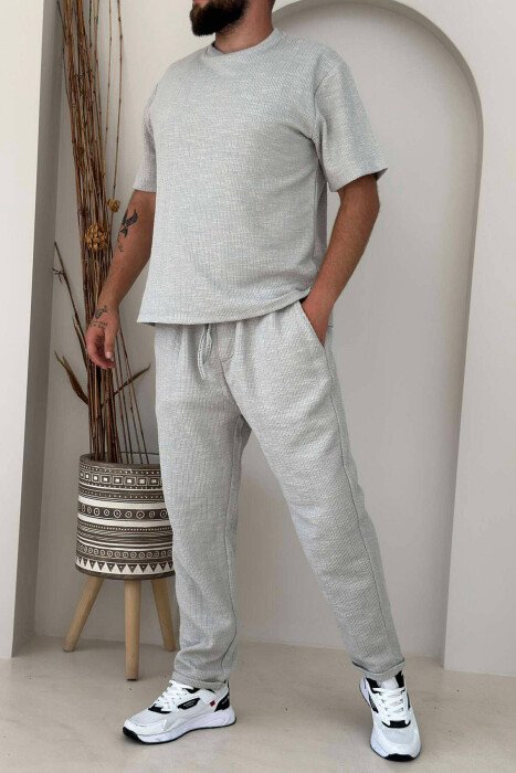 ONE COLOR T-SHIRT+TROUSERS MEN SET LIGHT GREY/GZ - KLAUDIO FASHION