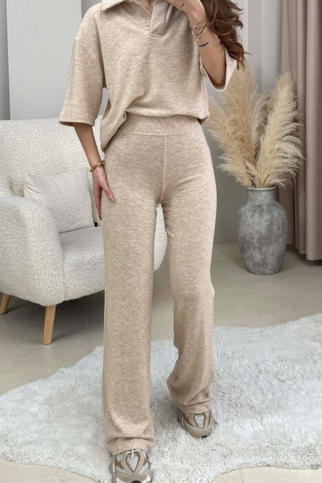 ONE COLOR T-SHIRT+TROUSERS WOMEN SET BEIGE/BEZHE - 2