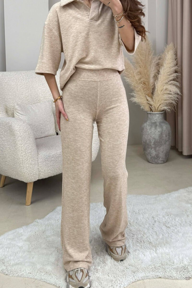ONE COLOR T-SHIRT+TROUSERS WOMEN SET BEIGE/BEZHE - 2