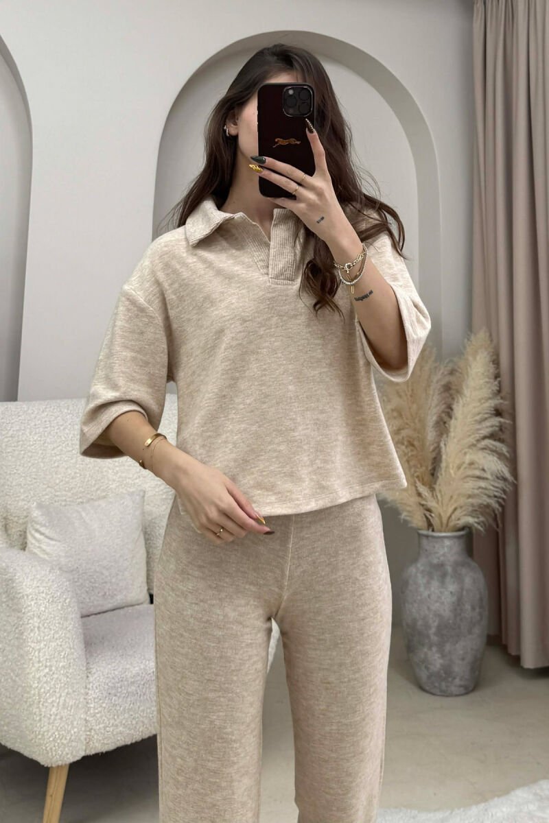 ONE COLOR T-SHIRT+TROUSERS WOMEN SET BEIGE/BEZHE - 4