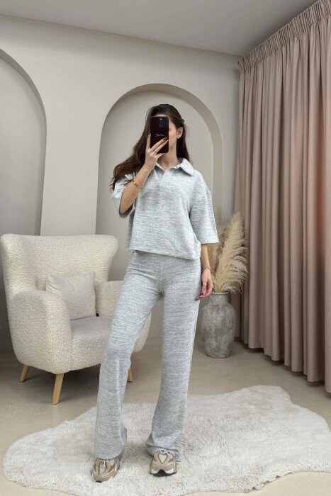 SET NJE NGJYRESH BLUZE +PANTALLONA PER FEMRA NE NGJYRE GRI TE ZBARDHUR 