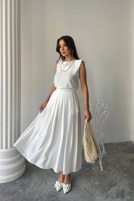 ONE COLOR TANK TOP + LONG SKIRT WOMAN SET WHITE-E BARDHE - 3