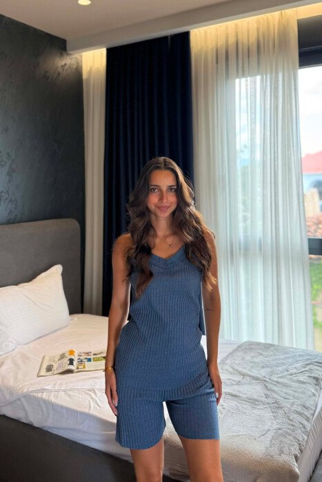 ONE COLOR TANK TOP + SHORTS WOMAN PYJAMAS BLUE/BLU - KLAUDIO FASHION