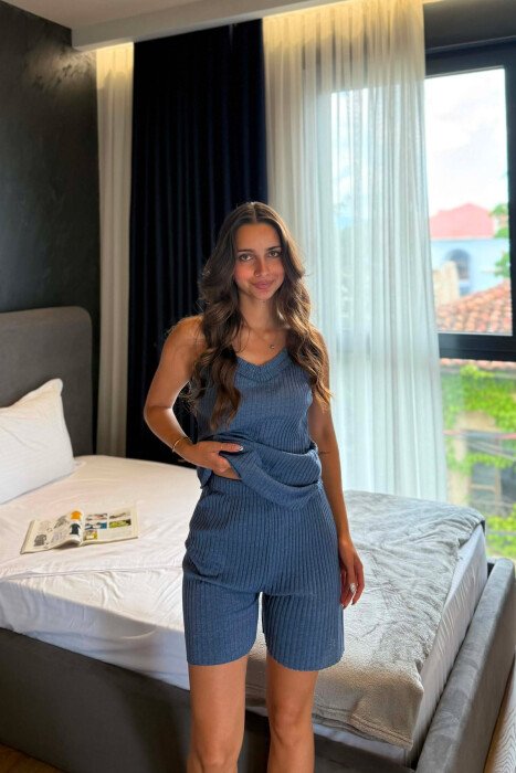 ONE COLOR TANK TOP + SHORTS WOMAN PYJAMAS BLUE/BLU - 5