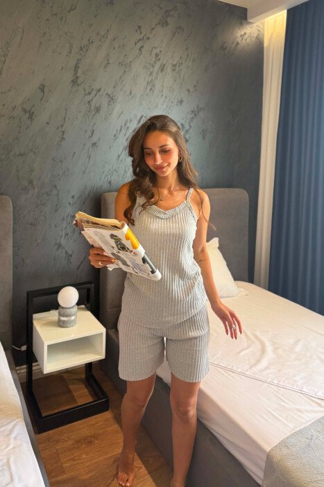 ONE COLOR TANK TOP + SHORTS WOMAN PYJAMAS LIGHT GREY/GZ - 4
