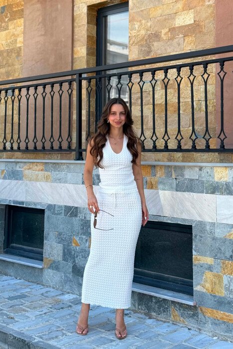 ONE COLOR TANK TOP + SKIRT WOMAN SET WHITE-E BARDHE - 1