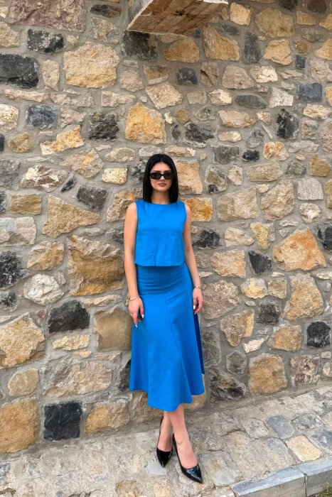 ONE COLOR TANK TOP + SKIRT WOMEN SET BLUE/BLU 