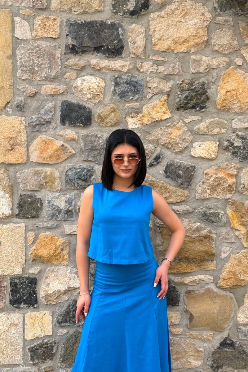 ONE COLOR TANK TOP + SKIRT WOMEN SET BLUE/BLU - 2