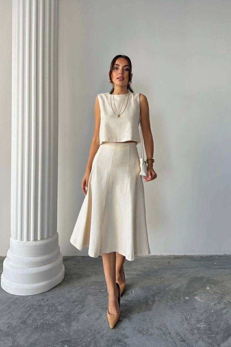 ONE COLOR TANK TOP + SKIRT WOMEN SET CREAM/KREM - 7
