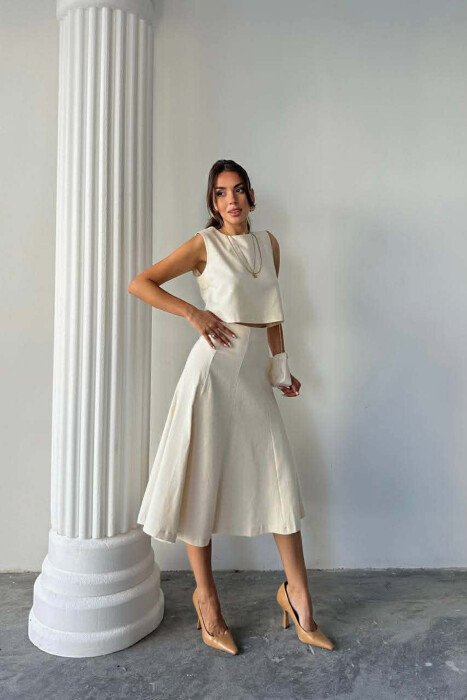 ONE COLOR TANK TOP + SKIRT WOMEN SET CREAM/KREM - 8