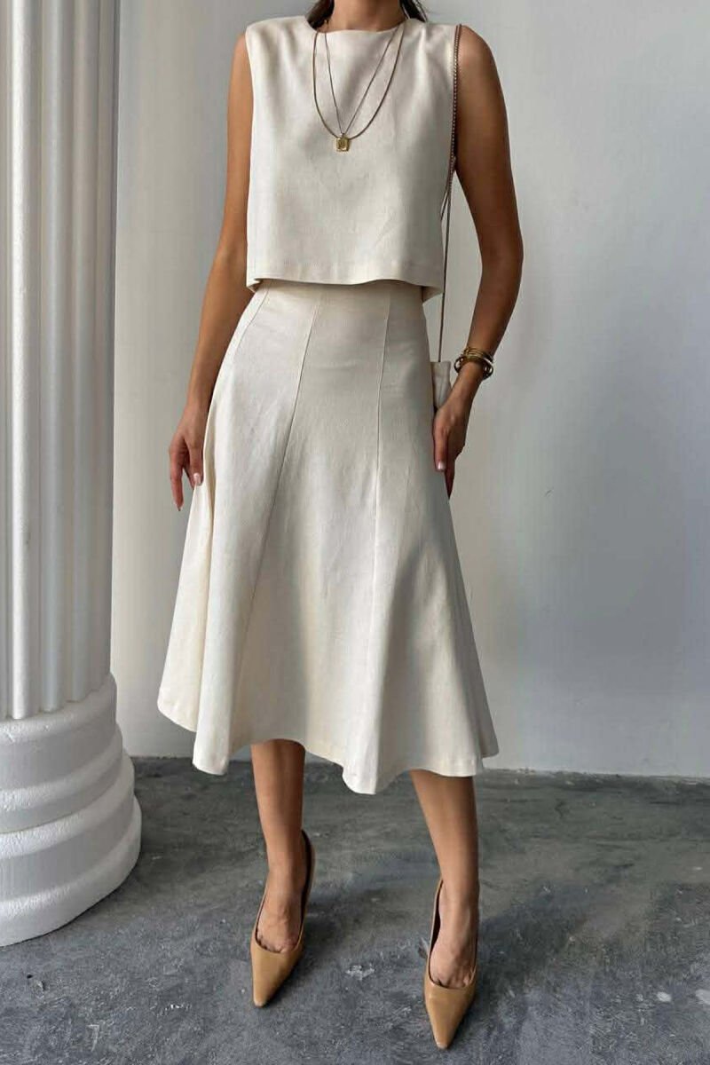 ONE COLOR TANK TOP + SKIRT WOMEN SET CREAM/KREM - 9