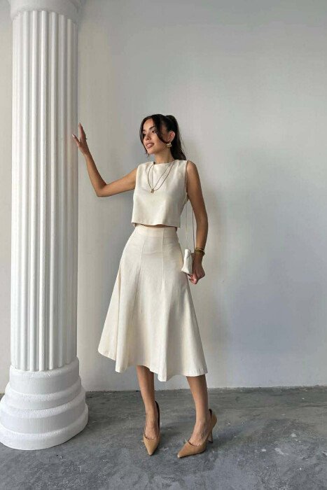 ONE COLOR TANK TOP + SKIRT WOMEN SET CREAM/KREM - 10