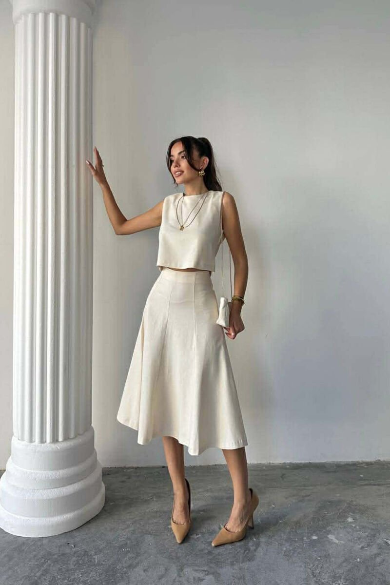 ONE COLOR TANK TOP + SKIRT WOMEN SET CREAM/KREM - 10