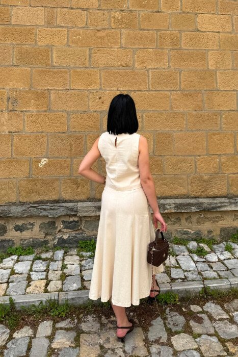 ONE COLOR TANK TOP + SKIRT WOMEN SET CREAM/KREM - 6