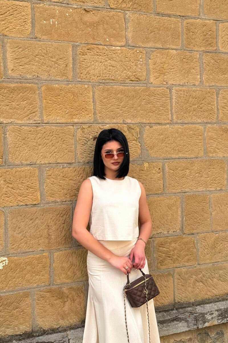 ONE COLOR TANK TOP + SKIRT WOMEN SET CREAM/KREM - 5