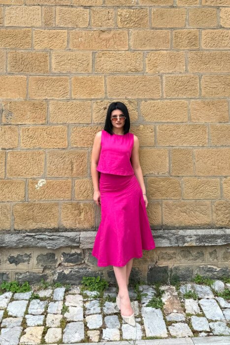 ONE COLOR TANK TOP + SKIRT WOMEN SET FUCHSIA/CIKLAMI 