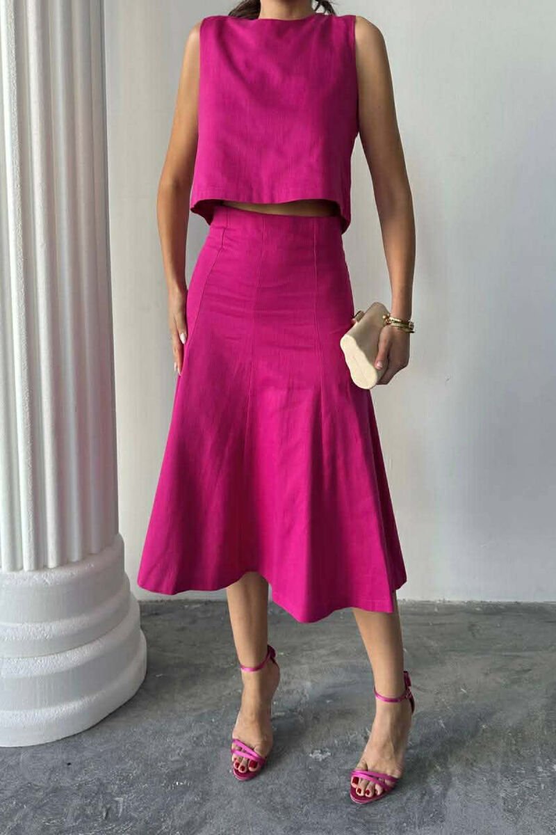 ONE COLOR TANK TOP + SKIRT WOMEN SET FUCHSIA/CIKLAMI - 9