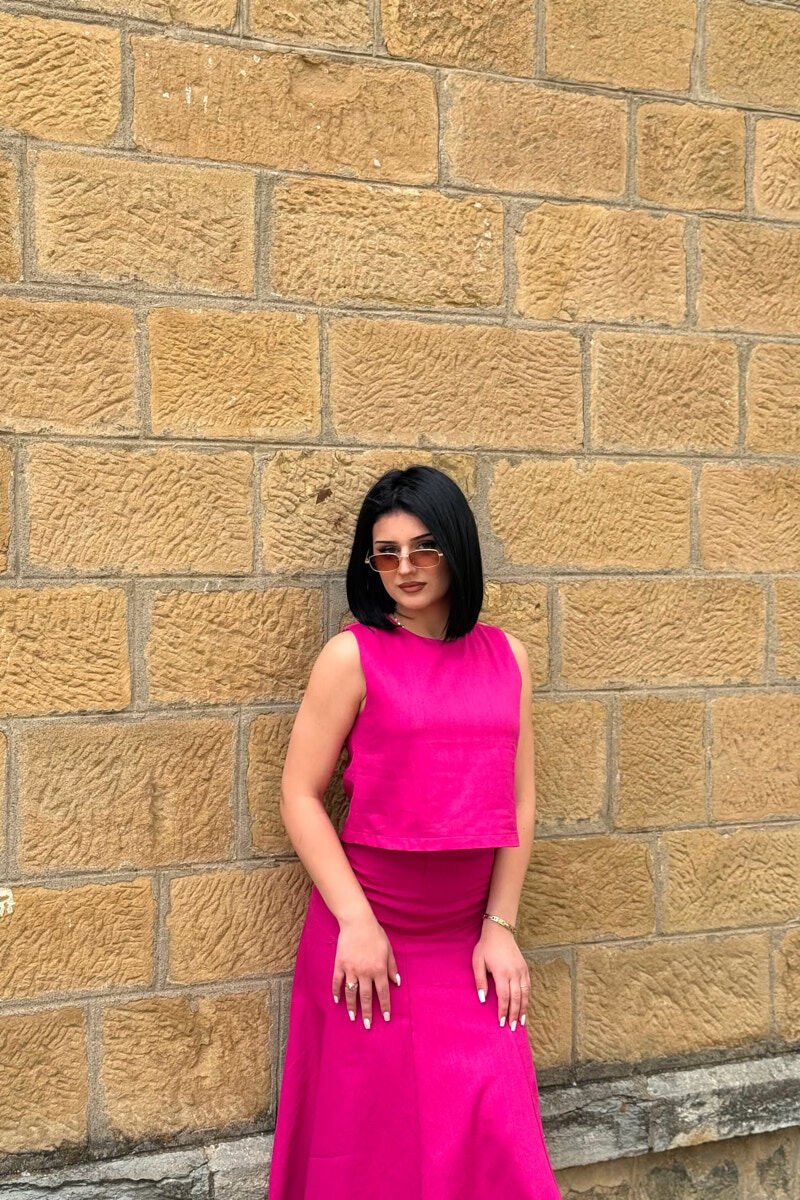 ONE COLOR TANK TOP + SKIRT WOMEN SET FUCHSIA/CIKLAMI - 3
