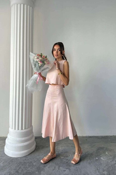 ONE COLOR TANK TOP + SKIRT WOMEN SET POWDER/PUDER - 7