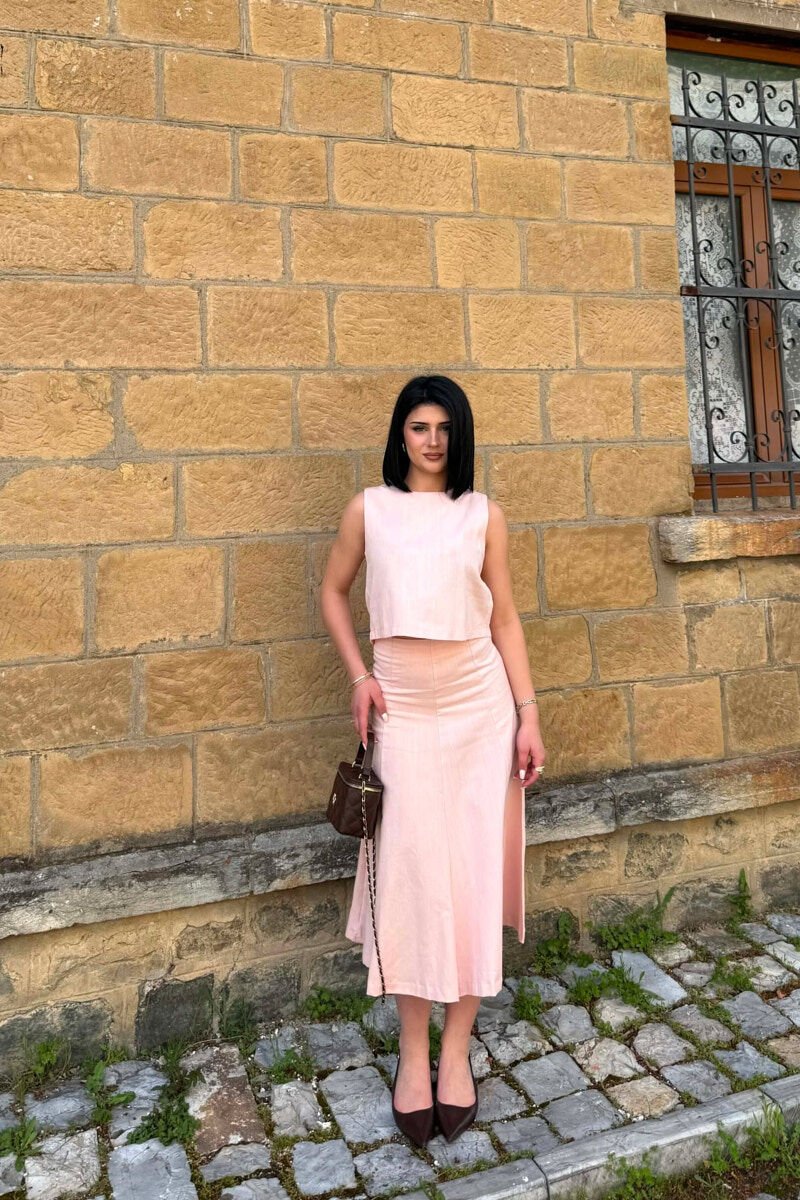 ONE COLOR TANK TOP + SKIRT WOMEN SET POWDER/PUDER - 1