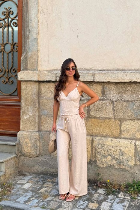 ONE COLOR TANK TOP + TROSERS WOMAN SET BEIGE/BEZHE - 2