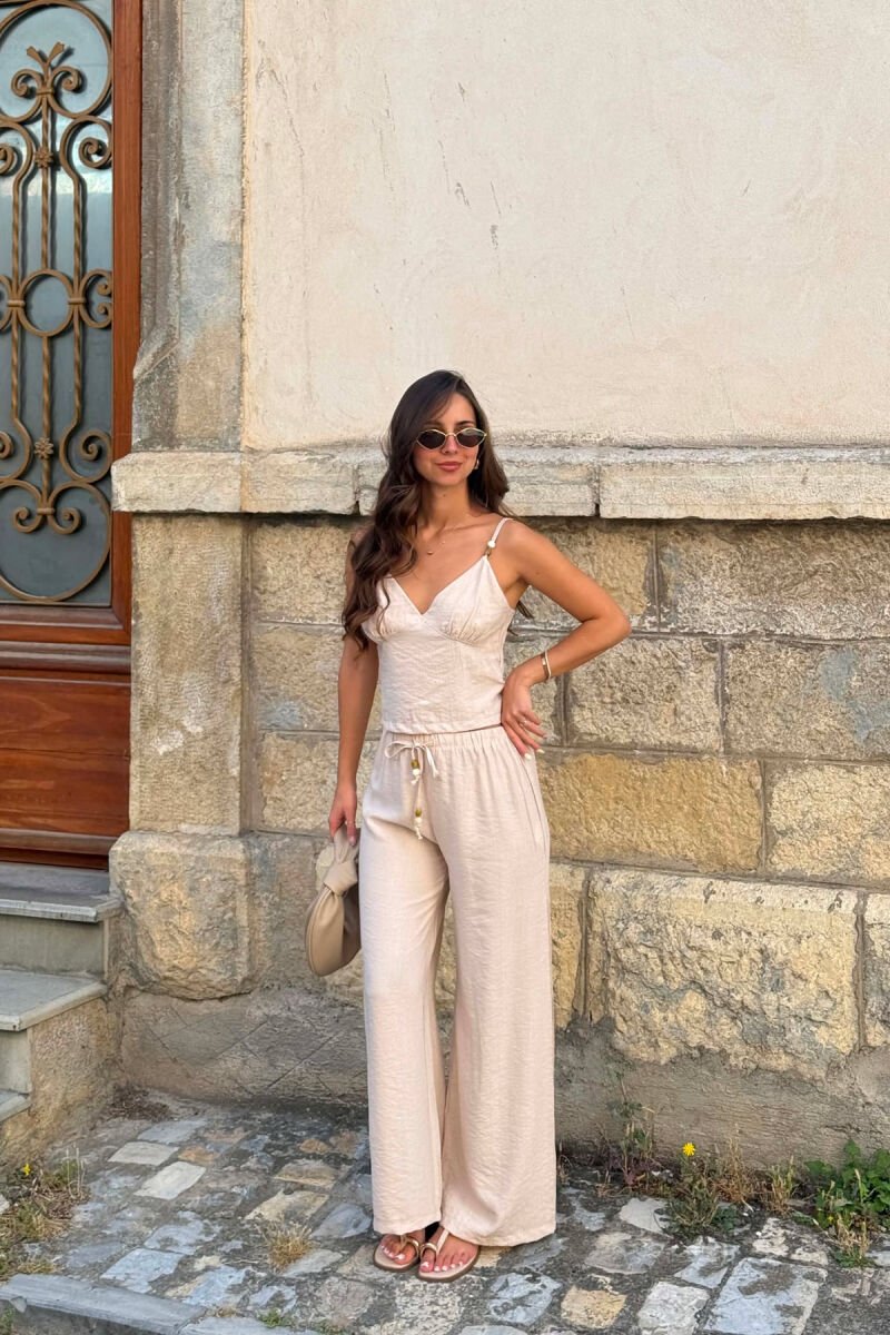 ONE COLOR TANK TOP + TROSERS WOMAN SET BEIGE/BEZHE - 2