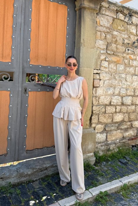 ONE COLOR TANK TOP+ TROUSERS WOMAN SET BEIGE/BEZHE - 1