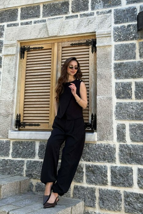 ONE COLOR TANK TOP + TROUSERS WOMAN SET BLACK/ E ZEZE - 