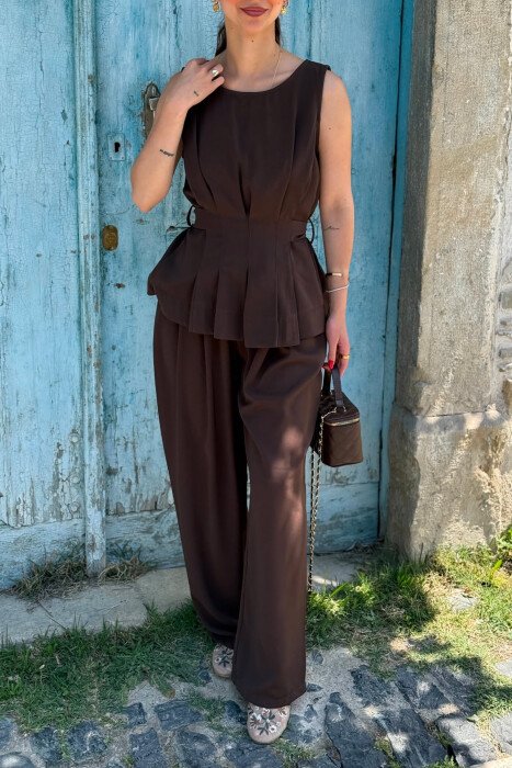 ONE COLOR TANK TOP+ TROUSERS WOMAN SET BROWN/KAFE - 2
