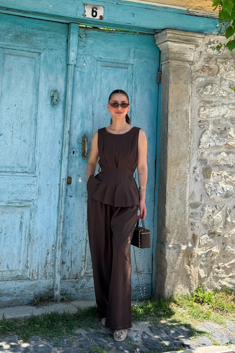ONE COLOR TANK TOP+ TROUSERS WOMAN SET BROWN/KAFE - 3