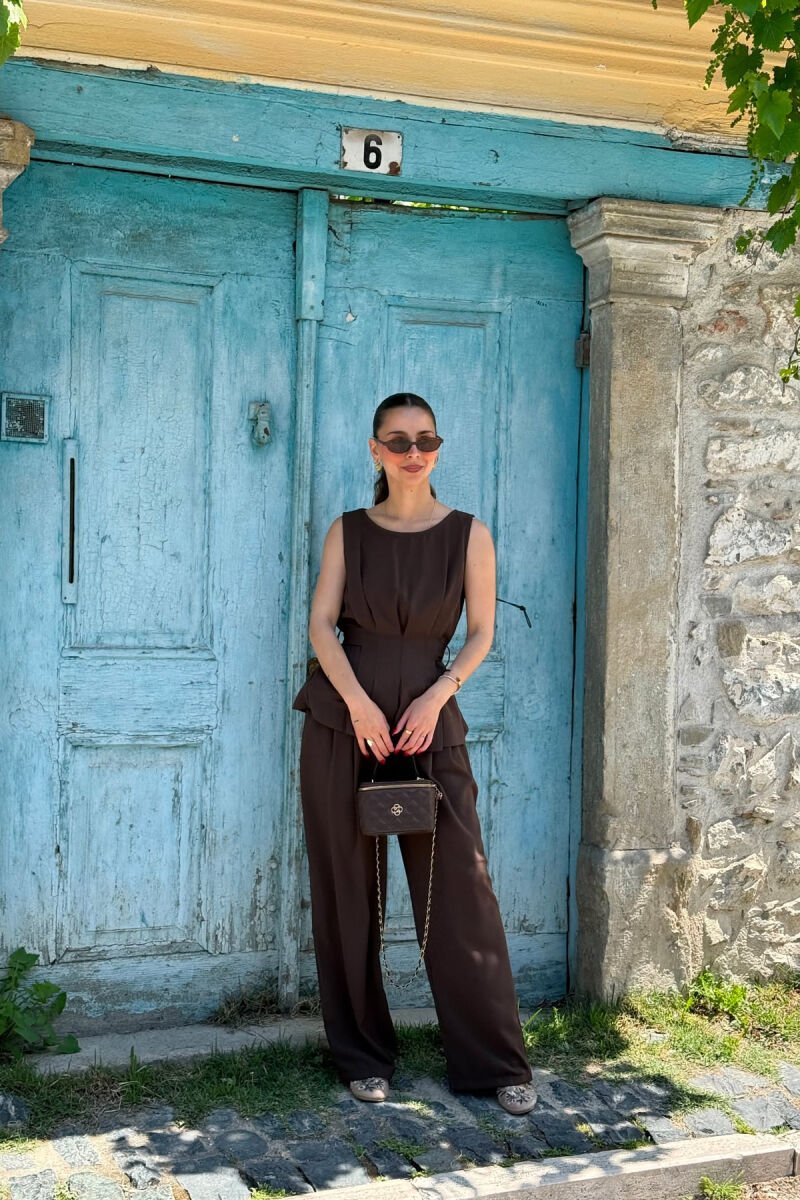ONE COLOR TANK TOP+ TROUSERS WOMAN SET BROWN/KAFE - 4