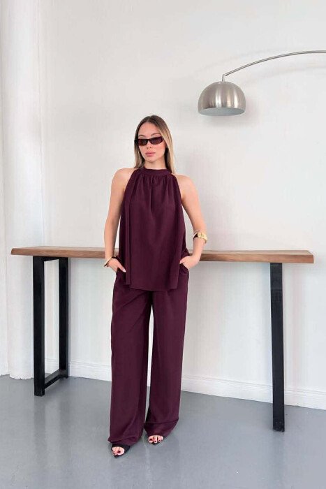 ONE COLOR TANK TOP + TROUSERS WOMAN SET BURGUNDY/VISHNJE - KLAUDIO FASHION