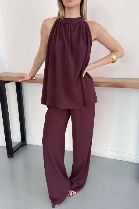 ONE COLOR TANK TOP + TROUSERS WOMAN SET BURGUNDY/VISHNJE - 4