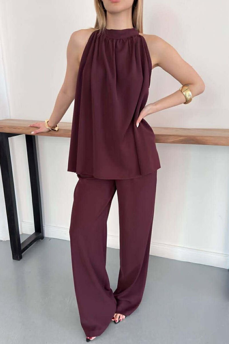 ONE COLOR TANK TOP + TROUSERS WOMAN SET BURGUNDY/VISHNJE - 4