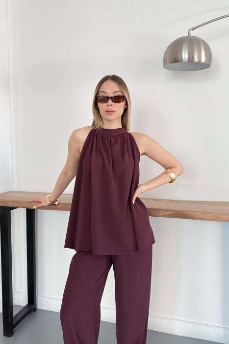 ONE COLOR TANK TOP + TROUSERS WOMAN SET BURGUNDY/VISHNJE - 5