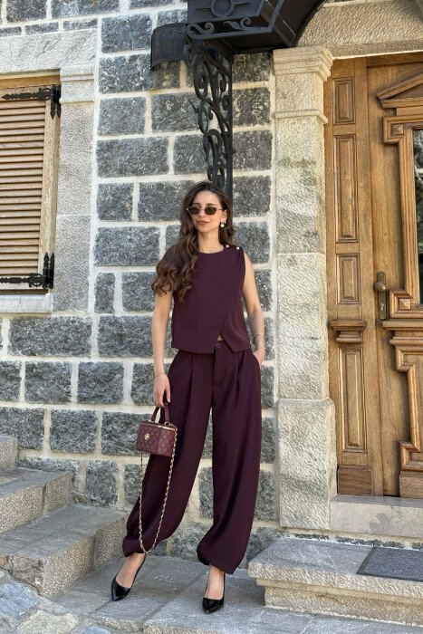 ONE COLOR TANK TOP + TROUSERS WOMAN SET BURGUNDY/VISHNJE - 