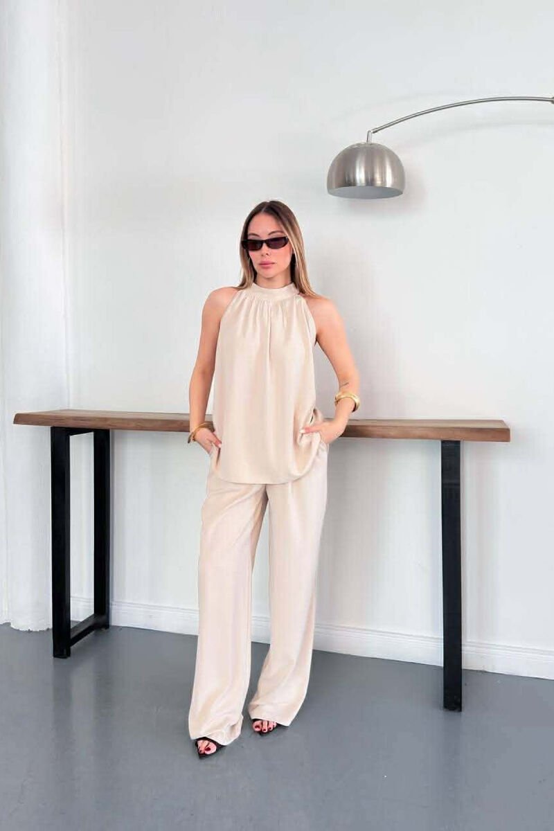 ONE COLOR TANK TOP + TROUSERS WOMAN SET CREAM/KREM - 3