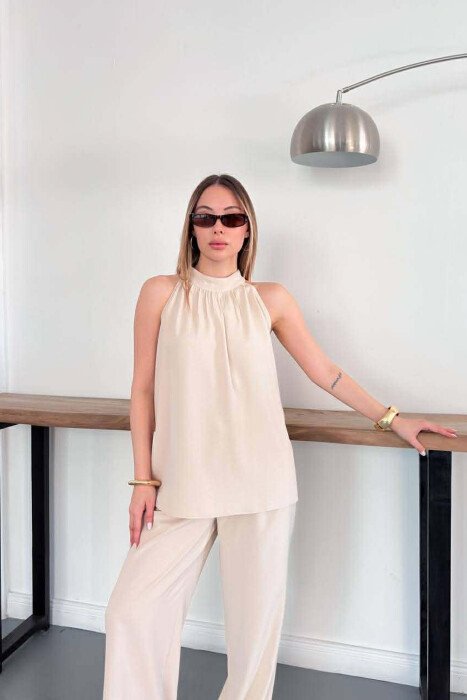 ONE COLOR TANK TOP + TROUSERS WOMAN SET CREAM/KREM - 6