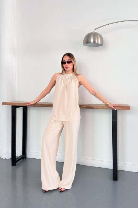 ONE COLOR TANK TOP + TROUSERS WOMAN SET CREAM/KREM - 7