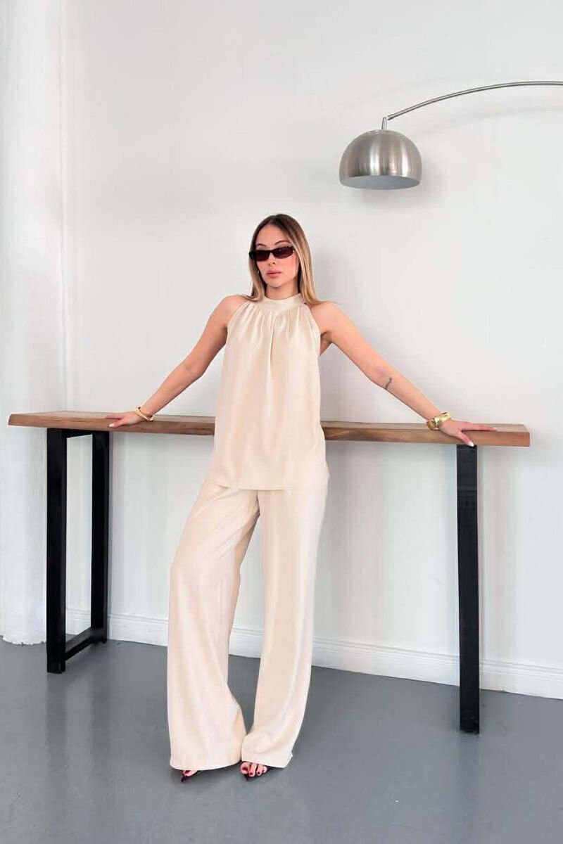 ONE COLOR TANK TOP + TROUSERS WOMAN SET CREAM/KREM - 7