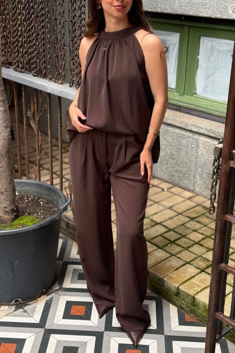 ONE COLOR TANK TOP + TROUSERS WOMAN SET DARK BROWN/KAE - 4