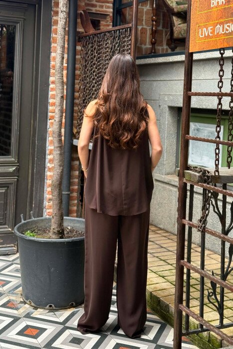 ONE COLOR TANK TOP + TROUSERS WOMAN SET DARK BROWN/KAE - 6