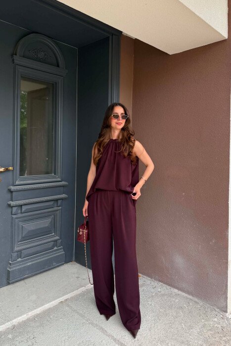 ONE COLOR TANK TOP + TROUSERS WOMAN SET DARK BURGUNDY/VISHNJE E ERRET - KLAUDIO FASHION