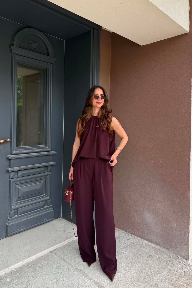 ONE COLOR TANK TOP + TROUSERS WOMAN SET DARK BURGUNDY/VISHNJE E ERRET - 1